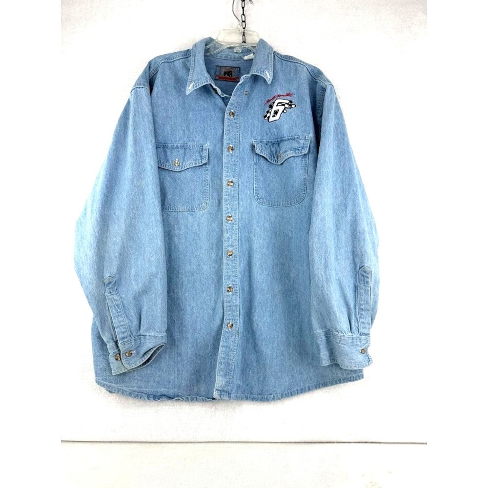 Vintage‎ 90s NASCAR Mark Martin #6 Valvoline Denim Shirt Men's XL Racing